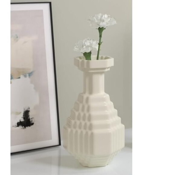 White Checkered Decorative Mosaic Plaid Design Ceramic Vase, 9.5 Inch - Picture 3 of 6